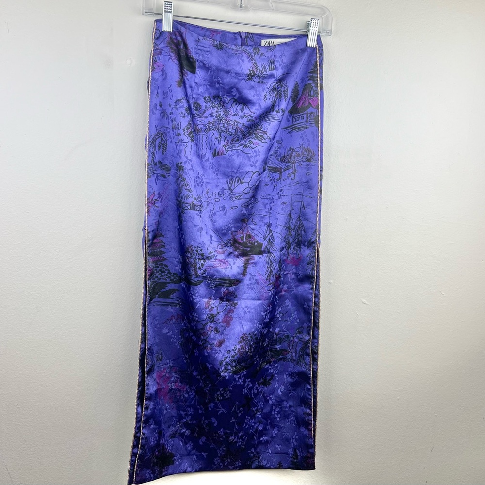 Zara Blue Floral Satin Skirt